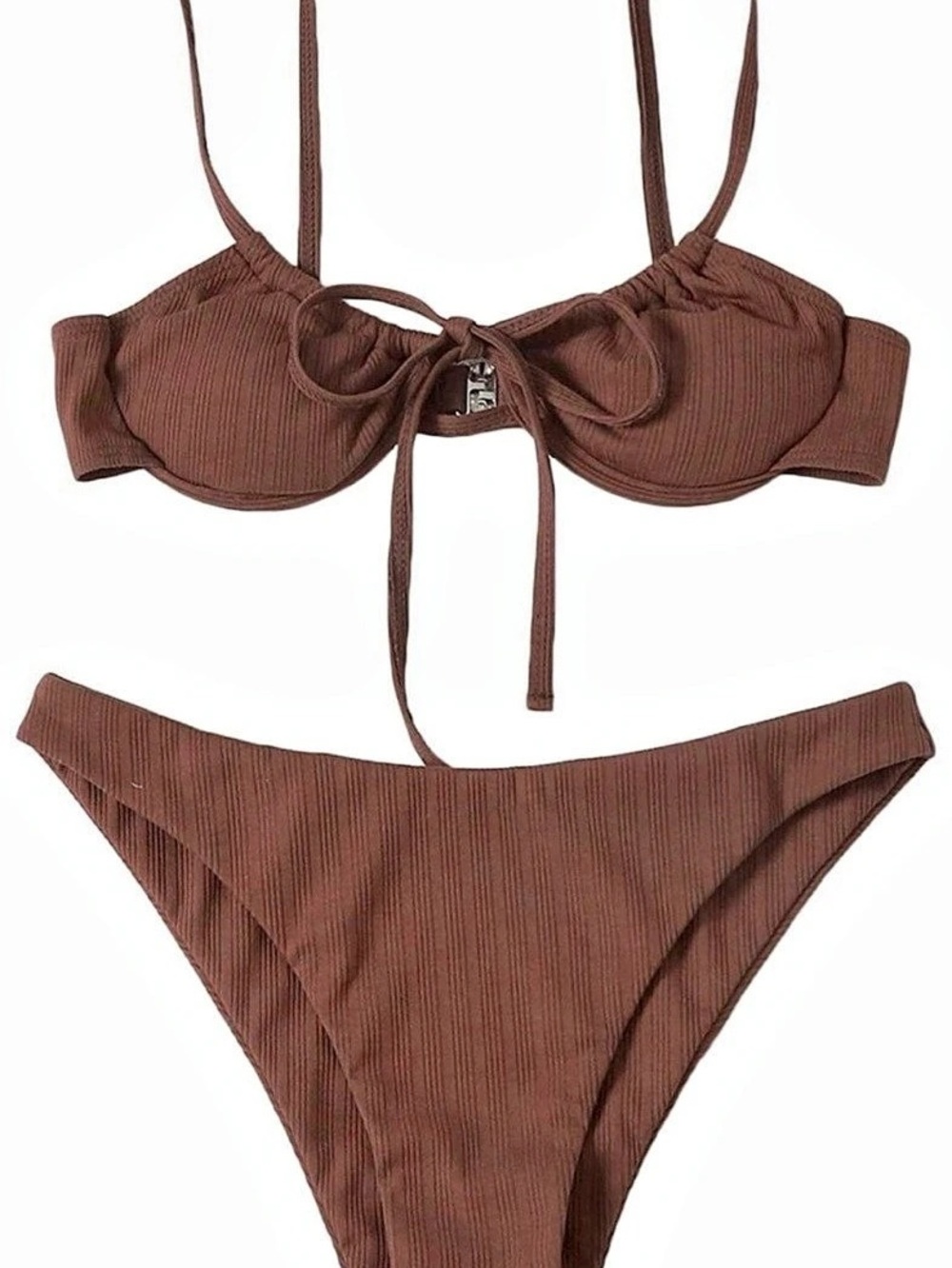 Ribbed Bikini Set in Brown Size Medium Like New